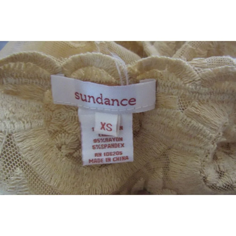 Sundance Yellow Sheer Lace Peplum Top XS Rayon/Spandex